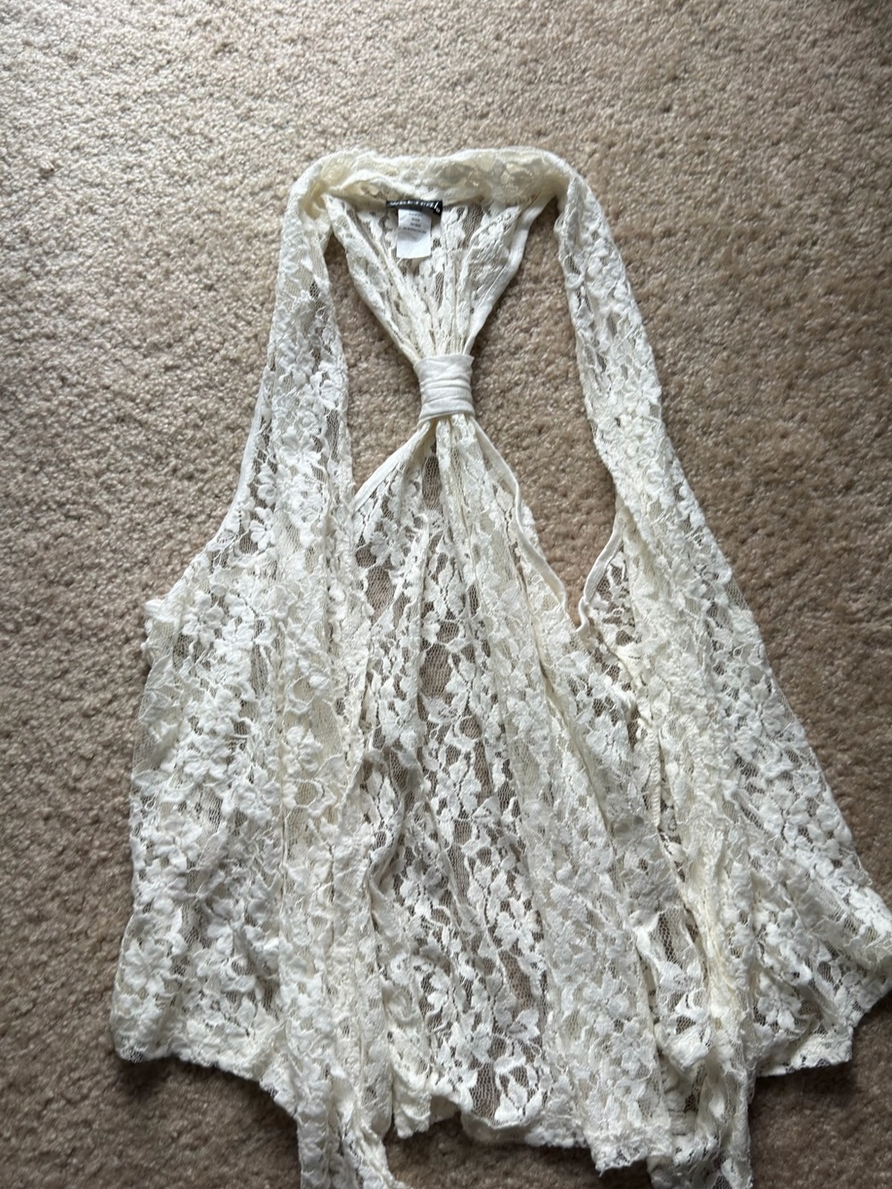 Wet Seal Ivory Lace Open-Front Cardigan